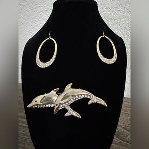 Elegant Gold Dolphin Jewelry Set - Vintage